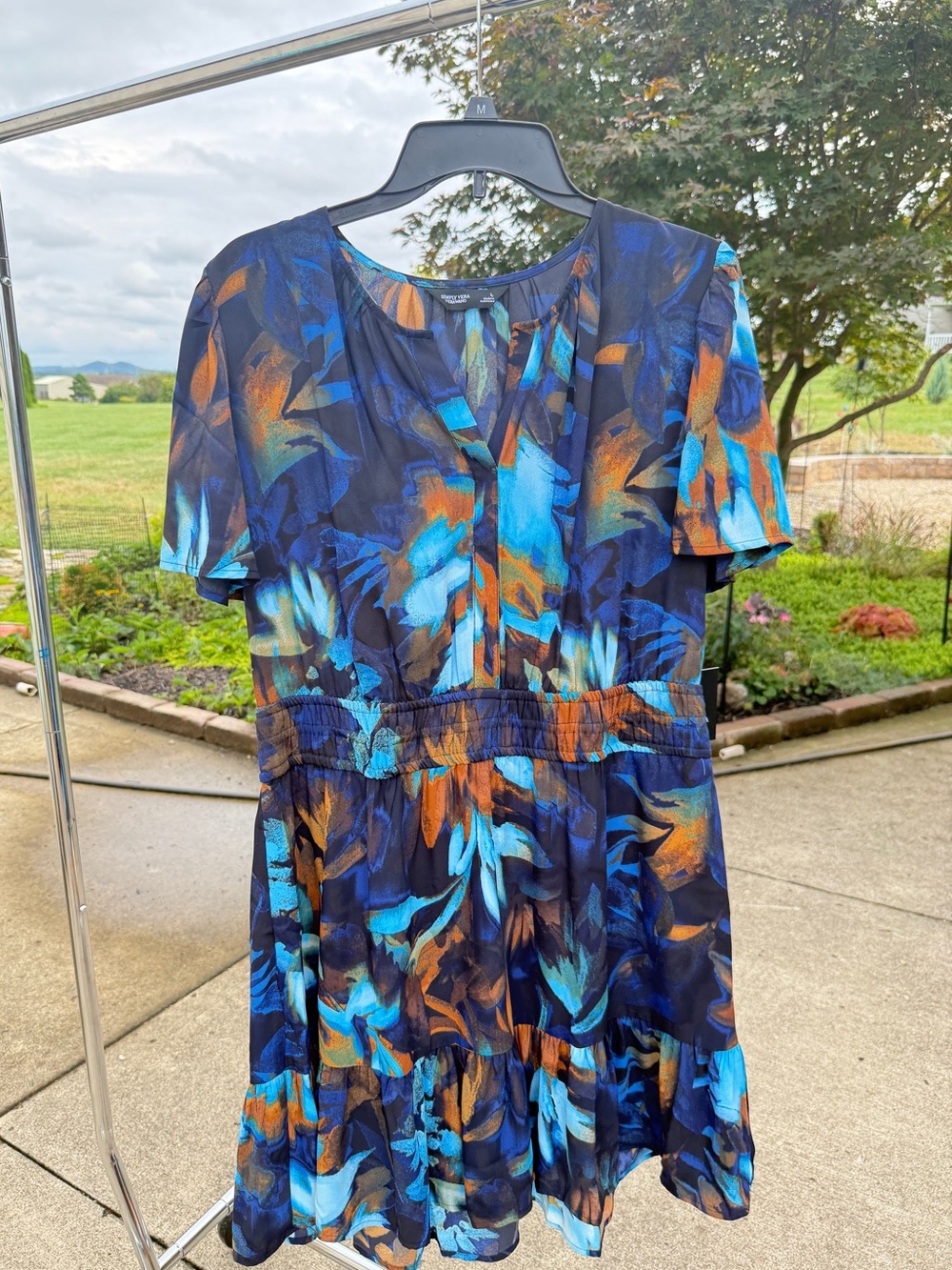 Simply Vera Vera Wang Navy Floral Midi Dress with Blue and Orange Accents